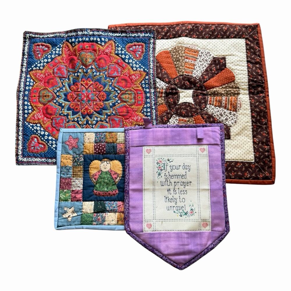 Handmade Quilt Decor Bundle Patchwork Cross Stitch Cottage Farmhouse Mini Quilts